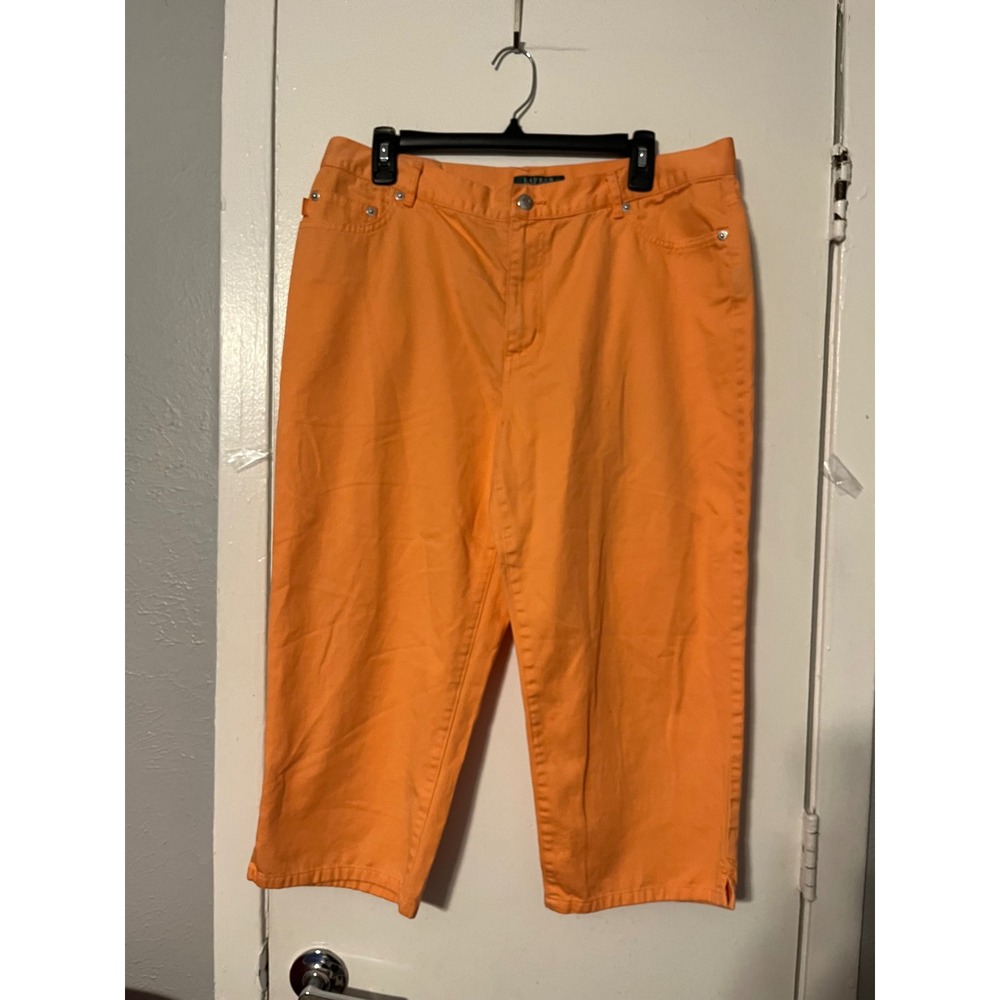 Lauren Ralph Lauren Orange Cotton Capri Pants Women Size 14 Cropped Denim
